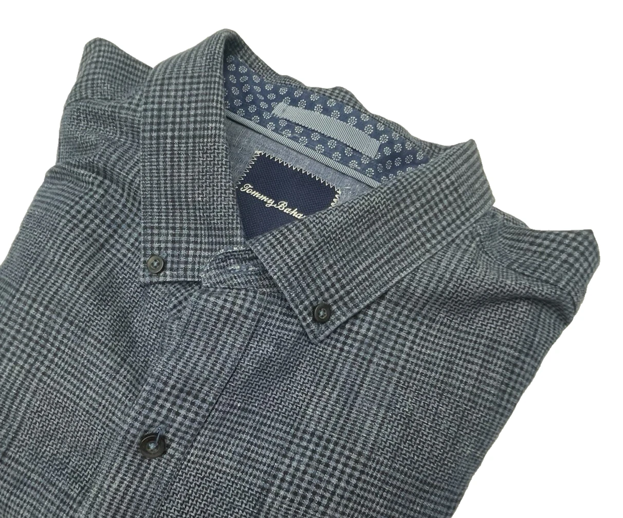 Tommy Bahama Long Sleeve Button Down Shirt Blue Plaid Linen Men’s Size XL
