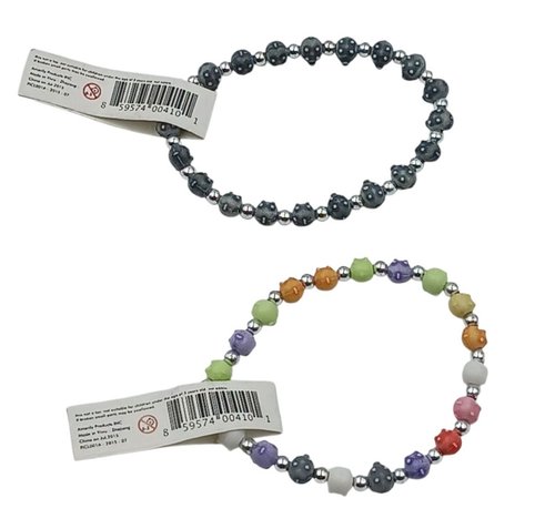 TRRTLZ Pigz Pig Stretch Bracelet 2pc Gray & Multi Colorful Silver Bead Spacer - Picture 3 of 3