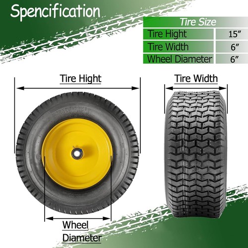 Set of 2 15x6.00-6 4PR Lawn Mower Turf Tire Utility Cart Lawn Tractor Turf Tire - Picture 2 of 5