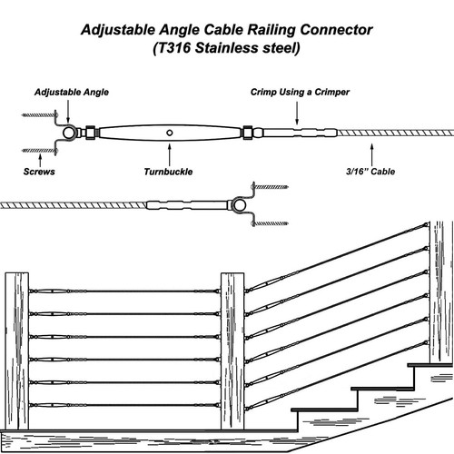 Herrajes para barandilla de cable negro 3/16, 12 pares de rieles de cable de acero inoxidable negro... - Imagen 5 de 6