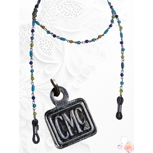 Vintage CMC Beaded Glasses Chain Necklace in Blue & Green