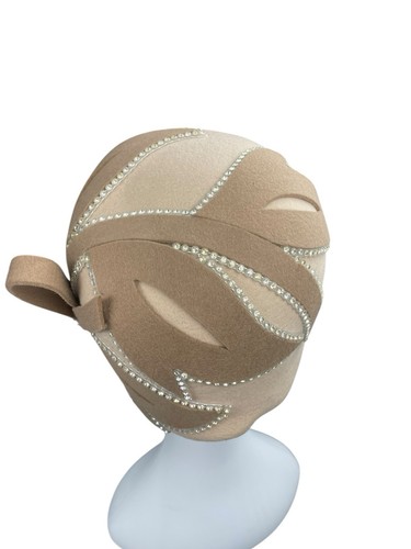 Lily & Taylor Rhinestone Church Hat Women Fascinator Beige Brown 100% Wool - Picture 8 of 13