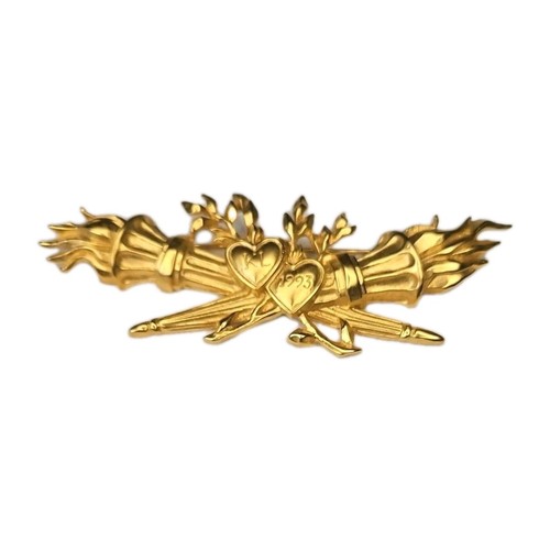 Karl Lagerfeld Rare Vintage Brooch Signed Crossed Torches Flaming Gold Plated - Picture 6 of 7