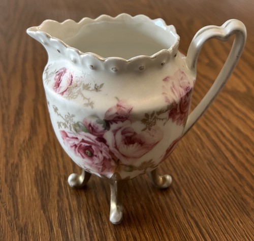 Antique R. S. Prussia - Pink Roses - Gold Footed Creamer - Picture 1 of 8