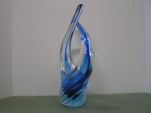 Vintage blau und klar Murano Korb geformte Glasskulptur - Bild 2 von 10