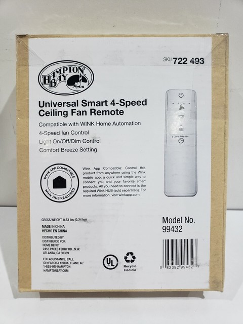 Hampton Bay Universal Wink Enabled White Ceiling Fan Remote Control 99432