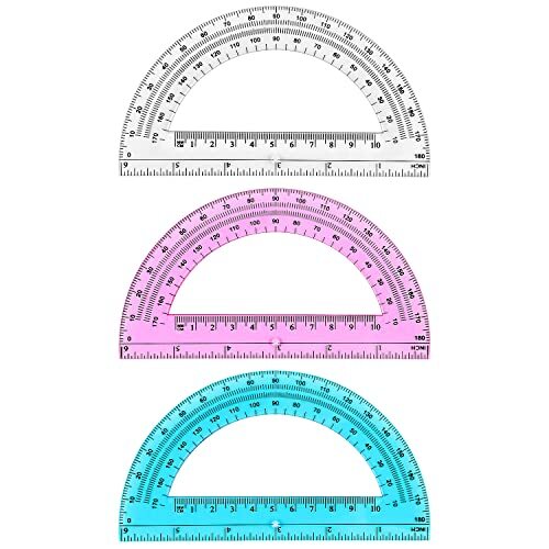 3 Pack Plastic Protractor 6 Inches Math Protractors 180 3 Pack(clear/Blue/Pink) - Picture 1 of 7