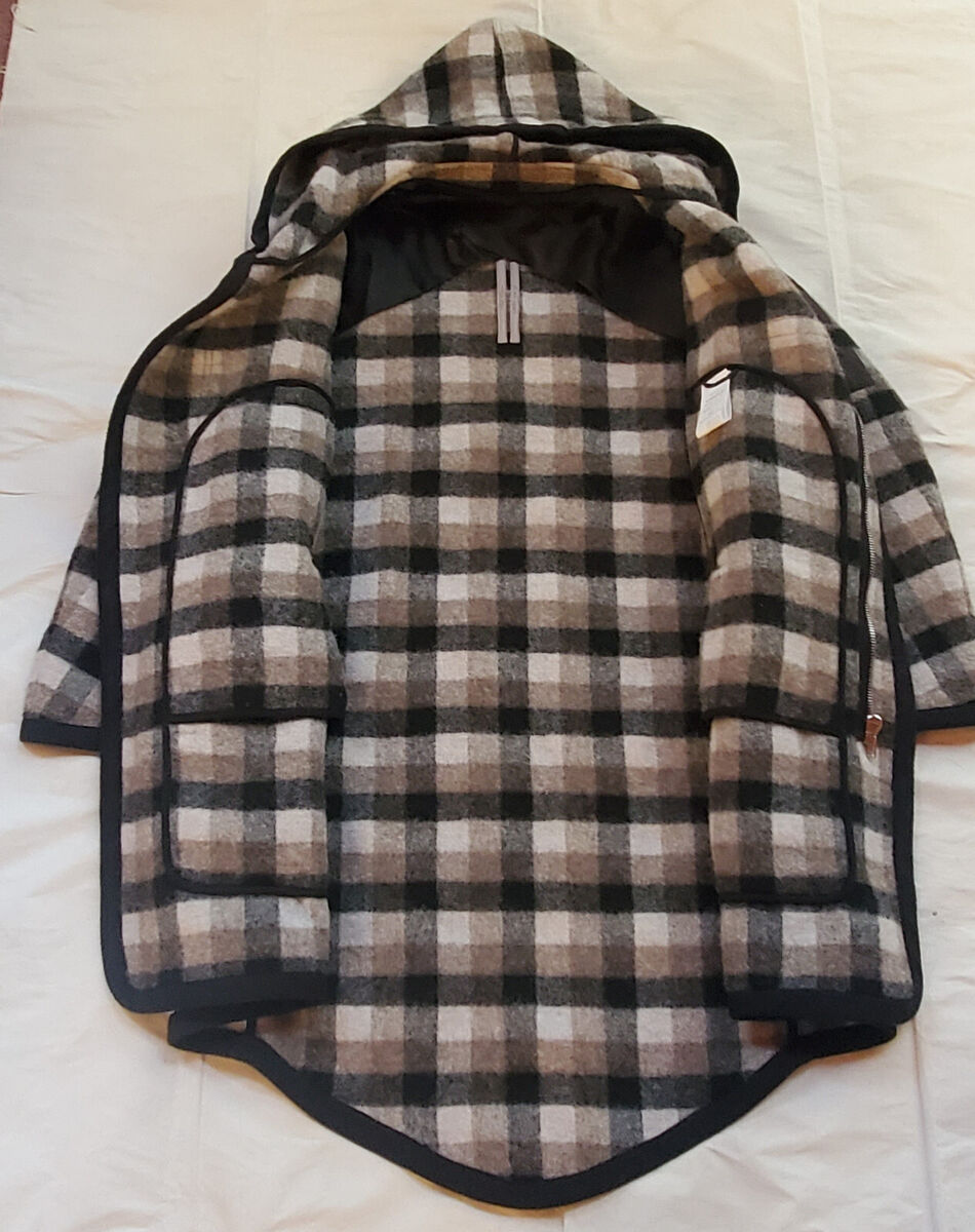 RICK OWENS Larry Slab Wool BLK Plaid Oyster Check Jacket SZ RICK OWENS Larry Slab Wool BLK Plaid Oyster Check Jacket SZ