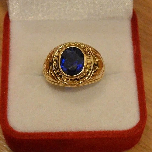 Chevalière US Navy Saphir 10*8 mm Plaqué Or 18K Taille 52 à 70 Dolly-Bijoux