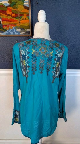 Sundance Katalog bestickte blaue Boho Long Tunika mit Frontband Gr. Medium M - Bild 8 von 10