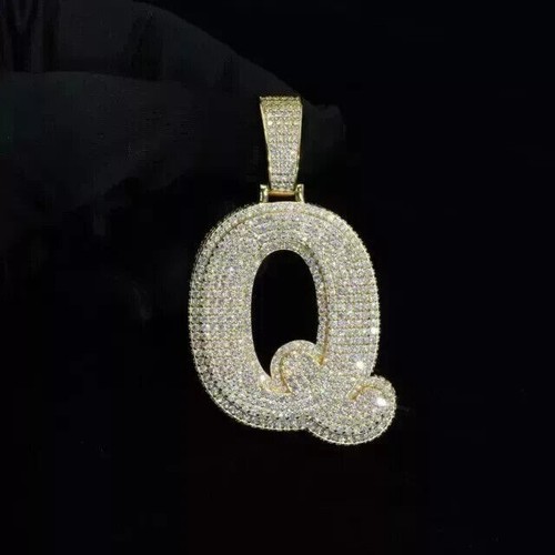 3Ct Round Lab Created Diamond Q Shape Pendant 14K Yellow Gold Plated Free Chain - Bild 5 von 7