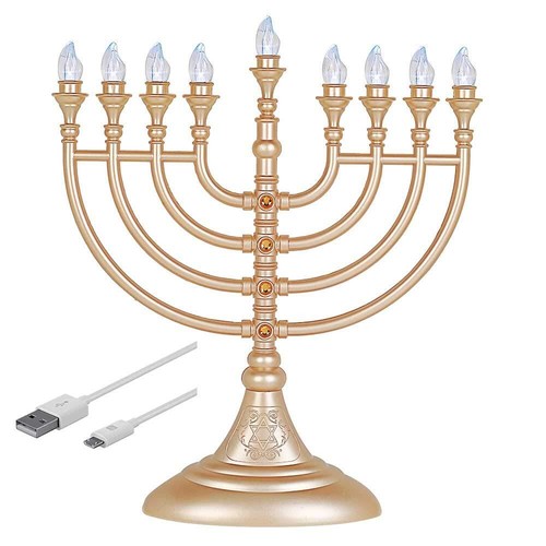 Traditional LED Electric Hanukkah Menorah Powered by Battery or USB Chanukkia...