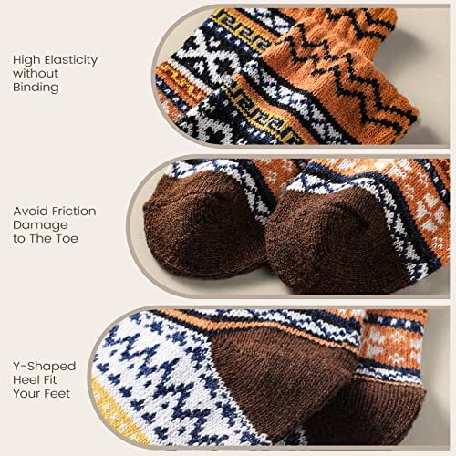 Wool Socks for Women - 5 Pairs Wool Socks Soft 5 Pairs,cruciate Flower,6-10 - Bild 3 von 7
