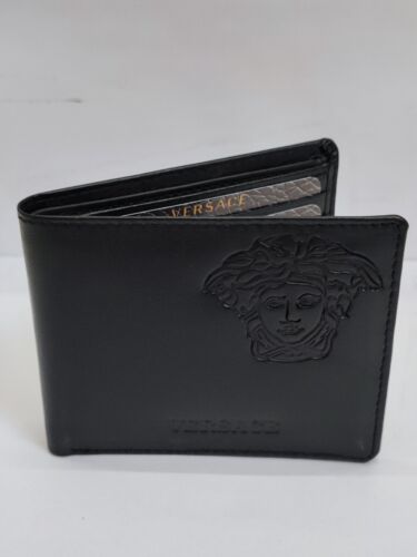 Cartera de hombre Premium Versace de cuero marrón de grano suave doble pliegue - Envío gratuito - Imagen 2 de 6