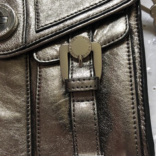 Karen Millen Leather Gunmetal Silver Clutch Bag With Buckle Details - Picture 4 of 8