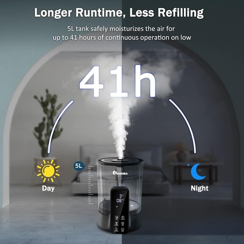 IAGREEA 5L Cool Mist Humidifier, Quiet Ultrasonic, Auto Off, Essential Oil Tray - Picture 2 of 15