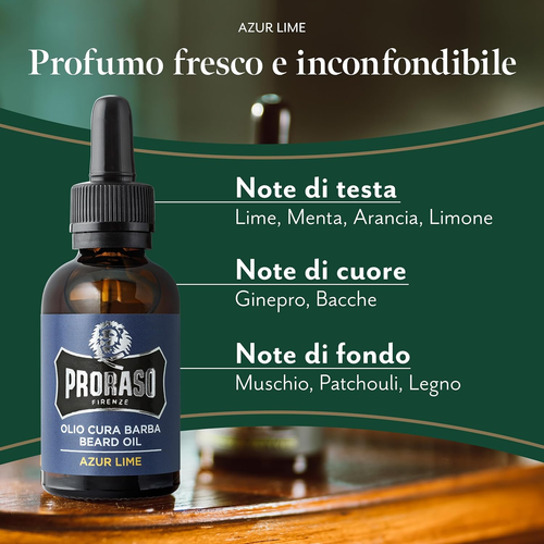 Olio Barba Azur Lime, 30Ml, Olio Da Barba Uomo Con Effetto Ammorbidente E Fragra - Foto 2 di 12