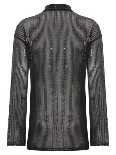 Damen Shirt Party Tops Langarm Bluse Mantel Pailletten Passform Knopf Elegant - Bild 16 von 33