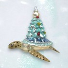 Sea Turtle w/Christmas Tree Glass ornament, 5" Tall, December Diamonds, NWT