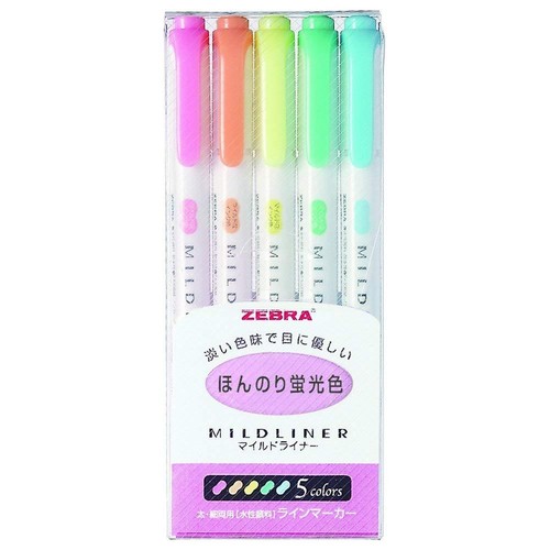 Zebra Highlighter Mildliner Double-Sided Pens Marker 5 Color Set WKT7-5C - Picture 1 of 5