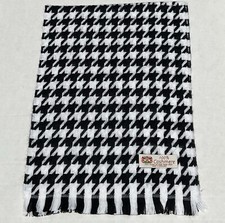100 CASHMERE SCARF Made in England Houndstooth Black / White/ Blue A