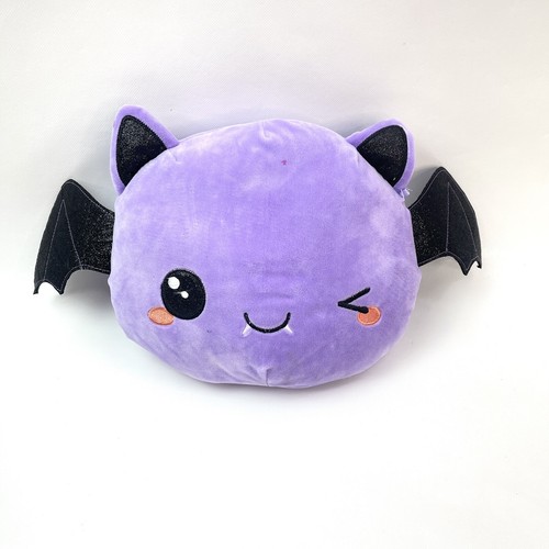 Bat Purple & Black Glitter Ears & Wings Soft Halloween Cute Pillow 8" Plush