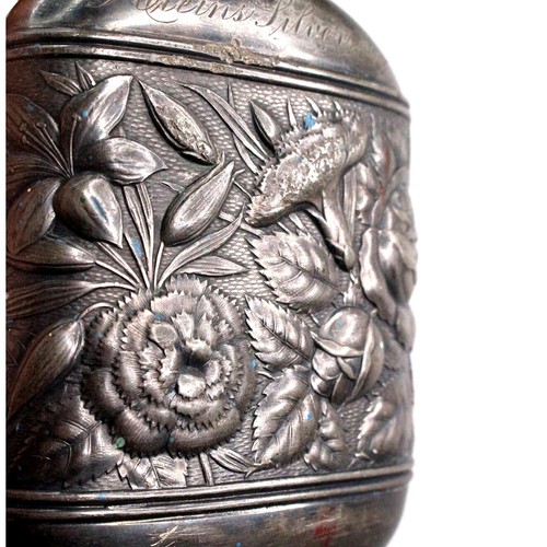 Antiker Silber Flachmann Repoussé Blumen Erweiterbar Kappe MERIDEN BRITANNIA Jugendstil - Bild 11 von 12