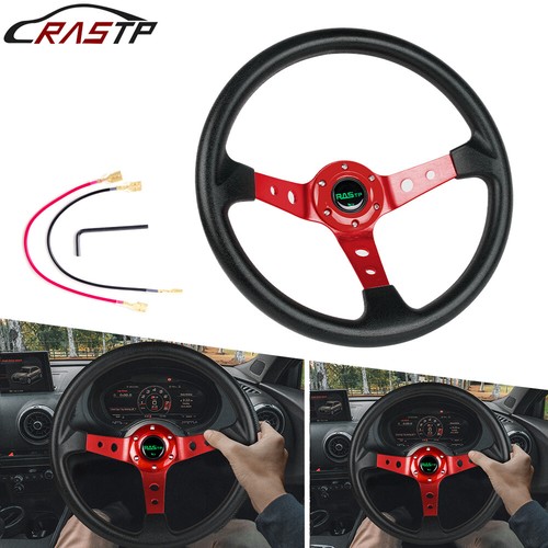 Red Racing Steering Wheel 350mm 14inch Deep Dish 6 Bolt with Horn Button - Bild 1 von 10