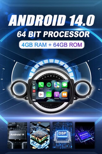 CarPlay Android14 Auto Car Stereo GPS Navi For BMW MINI COOPER R56 R60 2007-2013 - Picture 3 of 18