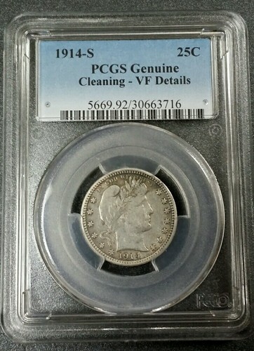 1914 S USA Barber Quarter PCGS VF Rare Low Mintage Key Date Legal Tender Silver  - Picture 8 of 12