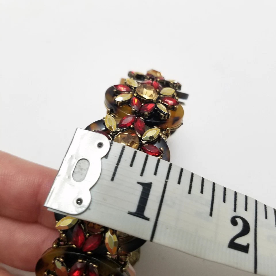 Brazalete elástico imitación caparazón de tortuga rojo estrás tono dorado Art Deco  Foto 4 de 4