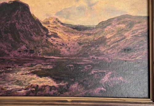 Antique oil painting on board Cattles herd in Highlands sunset framed - Picture 7 of 9