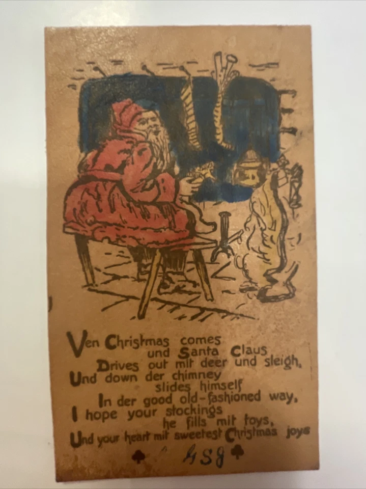 Rare 1909 Benjamin Franklin one cent stamp on on LEATHER CHRISTMAS Postcard - Image 3 of 3
