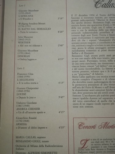 CONCERTI MARTINI & ROSSI CALLAS GIGLI SIMONETTO LP 33 GIRI VINILE LMR 5002 - Foto 4 di 10