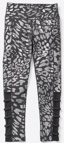 Justice Size 7 Wild Leopard Print Shimmering Foil Legging in Black and Silver - Picture 1 of 6