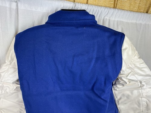 Vintage DeLong Letterman Jacket Size 38 Blue/White NWT 80s Wool Naugalite Sleeve - Picture 10 of 14