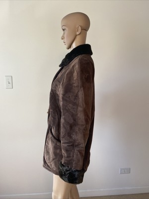 Gallery Brown Pig Split Suede Genuine Leather Coat Jacket Faux