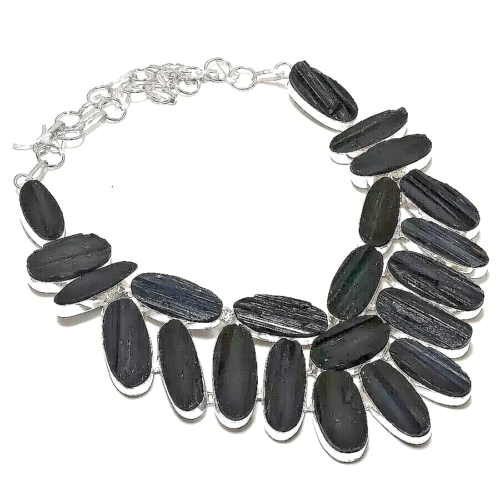 COLLAR TURMALINA NEGRA NATURAL Piedra Preciosa Hecho a Mano Plata de Ley 925.