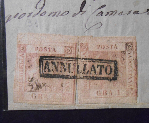 ITALIA ,ITALY 1858 NAPOLI STEMMA 2 Sicilie 1gr. x 2V II° T Fronte lettera Ariano - Picture 2 of 3