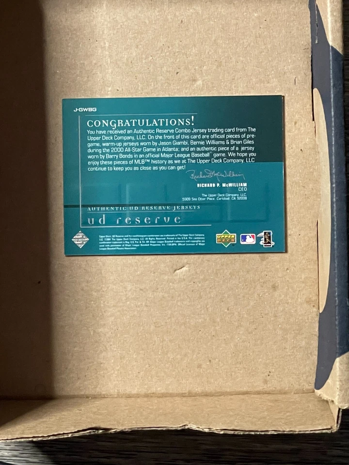 Camisetas usadas del juego 2001 Giambi/Williams/Bonds/Giles reserva cubierta superior #J-GWBG Foto 2 de 2