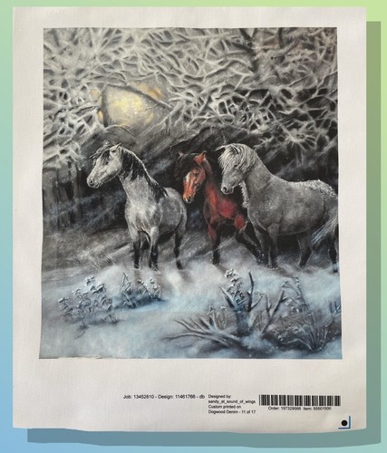 Dogwood Denim Fabric 38" x 18": Ponies in the Snow - 2 - 14" x 13" Printed Areas - Picture 4 of 24