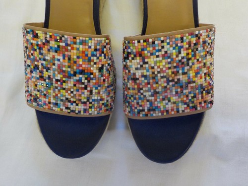 Sondra Roberts 4" Wedge Heeled Sandals Size 11 M NWOT Beaded Front Jute Outsole - Picture 3 of 12