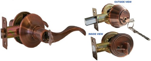 Deadbolt Single Cylinder Lever Combo Set Entry Door Handle Keyed Alike -5 Colors - Picture 4 of 4