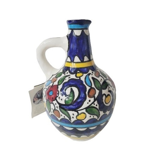 Jarra de aceite de oliva de cerámica pintada a mano de Cisjordania hecha a mano comercio justo SERRV 7,25" - Imagen 4 de 6