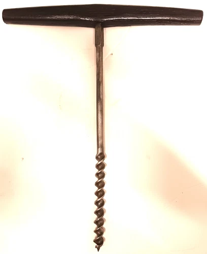 Vintage Primitive Handmade T Handle Wood Auger  1/2" Hand Drill