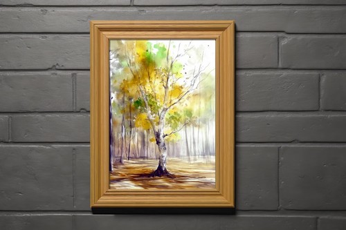 Golden Birch Tree 5"x7" Print on Matte Paper | Serene Woodland Watercolor Art - Picture 9 of 17