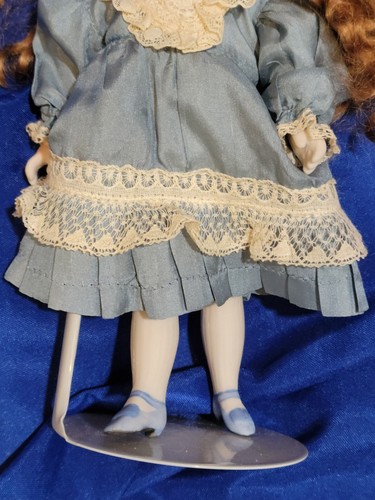 Vintage 7.5" French BRU Artist reproduction bisque doll Auburn Hair Silk Dress - Picture 6 of 8