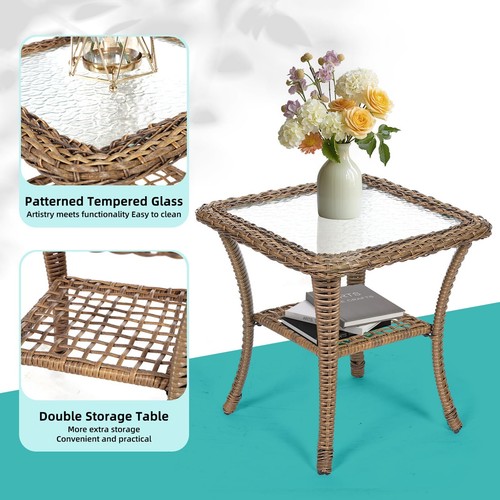 3PCS Patio Wicker Rocker Chair Set Outdoor Rattan Bistro Rocking Chair Table Set - Picture 15 of 92