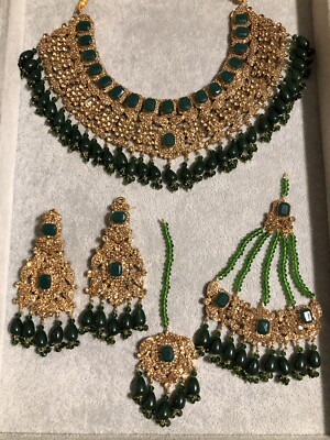 Indian pakistani bridal jewellery set /Necklace/Earrings/Jhumar/ Tikka