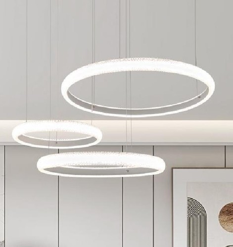 LAMPADARIO A SOSPENSIONE BIANCO DA SOFFITTO ANELLI SOSPESI LED MODERNO LUCE 60W - Foto 3 di 11